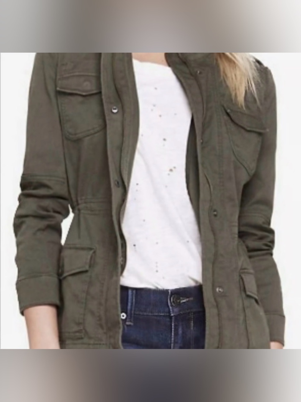 Express Olive Green Military-Style Bomber Jacket